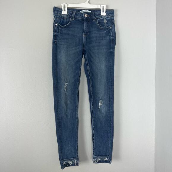Zara Skinny Jeans Distressed Cut Off Ankle Medium Wash Blue - Picture 1 of 6